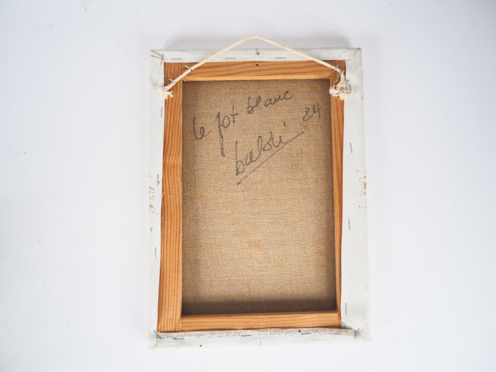 Pierre BALDI. "le pot blanc" Huile sur toile, signée en bas à droite. 