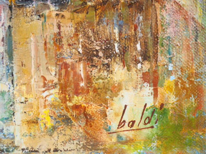 Pierre BALDI.  "Vue de Tartas". Huile sur toile, signée en bas à droit