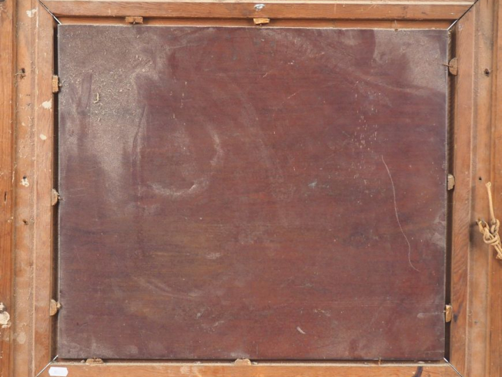 Ch. COUSSEDIERE. "Paysage lacustre".  Huile sur panneau, signée en bas