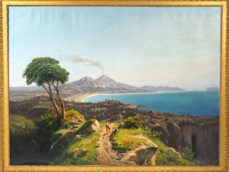 Vente aux enchères GODCHAUX. "La baie de Naples" Grande huile sur toile, signée en bas à 