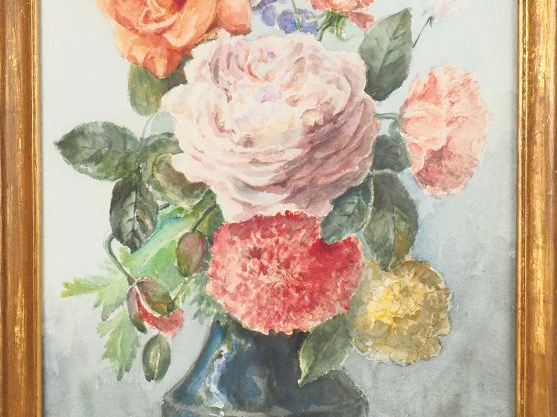 Marthe La LYRE LEVESQUES. "Nature morte aux fleurs". Deux d'aquarelles