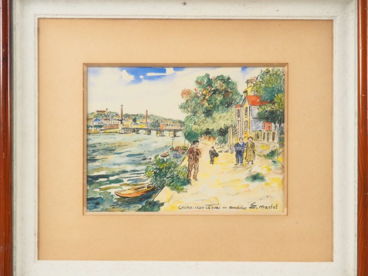 Elisée MACLET. "Choisy le Roi, le quai des gondoles". Aquarelle, signé