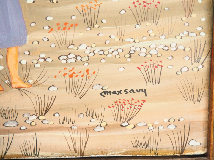 Max SAVY.  "Paysage animé des Corbières" Huile sur toile, signée en ba