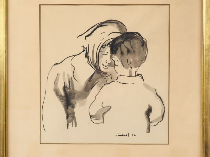 VIMENET. "Mère et son enfant". Encre signée et datée 62 en bas à droit