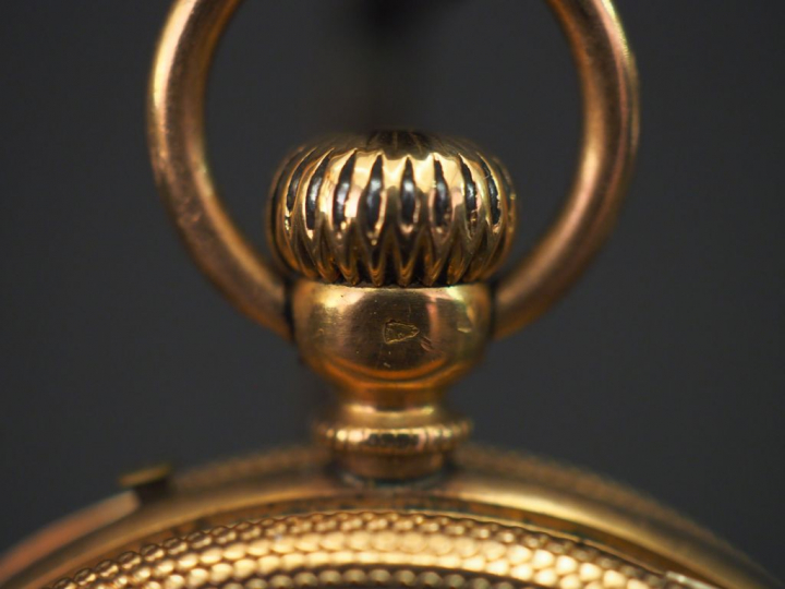 Montre de gousset en or jaune. Cadran émaillé à chiffres romains pour 