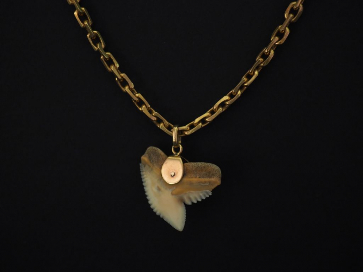 Sautoir en or jaune, maille forçat, à décor d'un pendentif imitant une