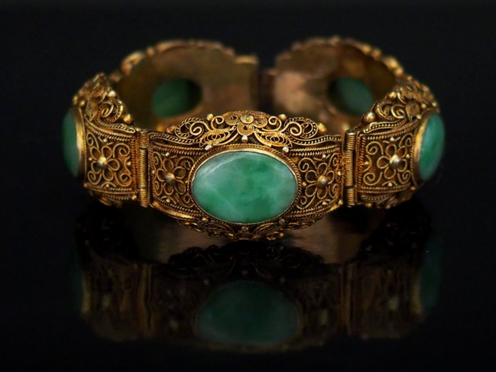 Bracelet de style Extrême-Orient en argent doré, composé de maillons b