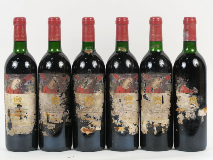 6 BOUTEILLES CHÂTEAU MOUTON ROTHSCHILD 1er GCC PAUILLAC - 1985 - 4 BG/