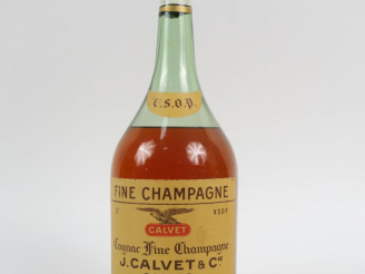 Vente aux enchères 1 VIEUX MAGNUM COGNAC FINE CHAMPAGNE V.S.O.P. J CALVET   CIE - NIVEAU 