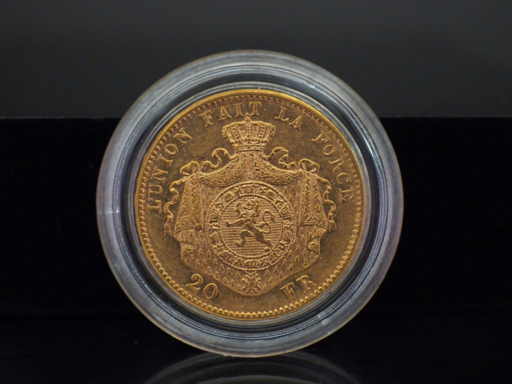 Pièce de 20 Francs or belge, Leopold II, 1870. FRAIS ACHETEURS 5% TTC.