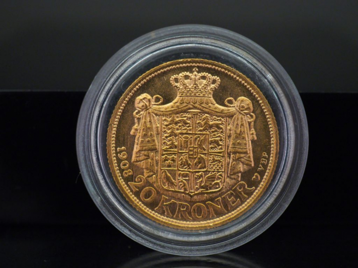 Pièce de 20 Couronnes or, Fréderic VIII de Danemark, 1908. FRAIS ACHET
