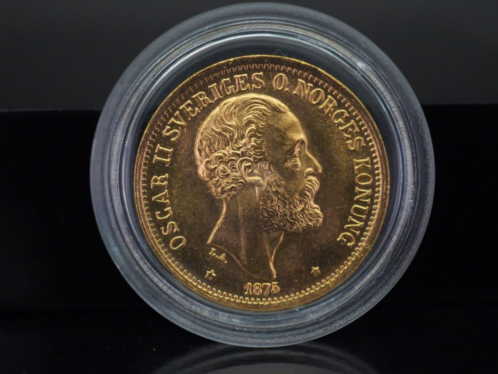 Pièce de 20 Couronnes or, Oscar II de Suède, 1875. FRAIS ACHETEURS 5% 