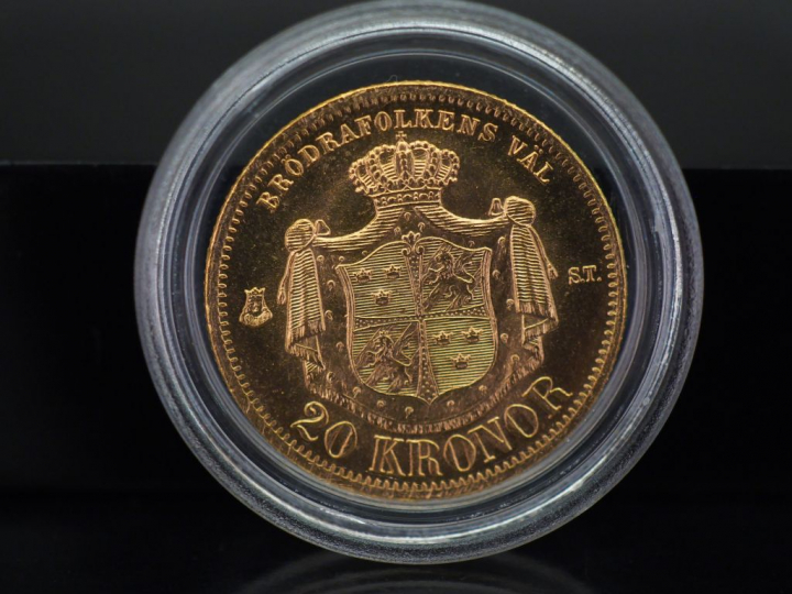 Pièce de 20 Couronnes or, Oscar II de Suède, 1875. FRAIS ACHETEURS 5% 