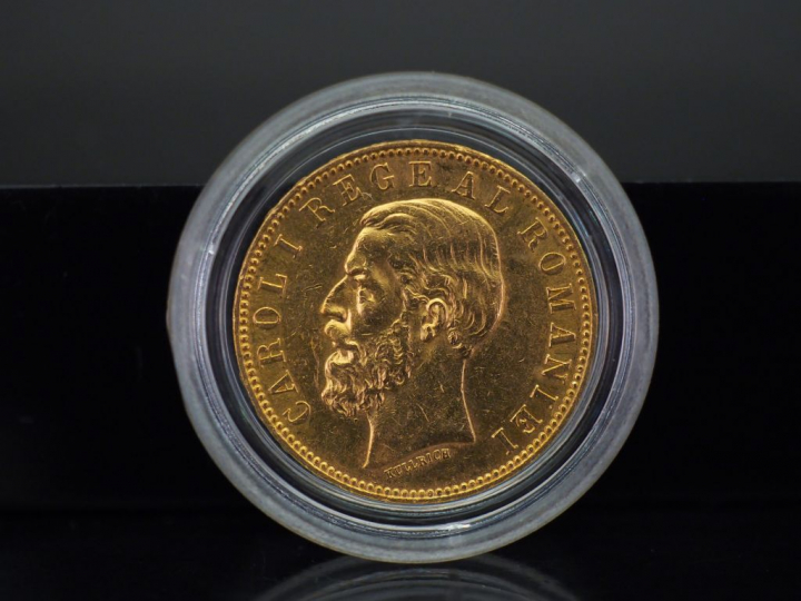 Pièce 20 Lei or, Carol Ier de Roumanie, 1883. FRAIS ACHETEURS 5% TTC. 