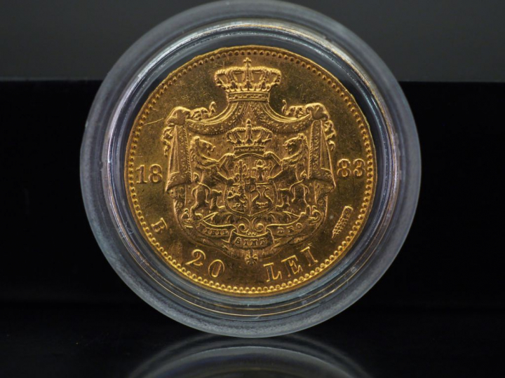 Pièce 20 Lei or, Carol Ier de Roumanie, 1883. FRAIS ACHETEURS 5% TTC. 