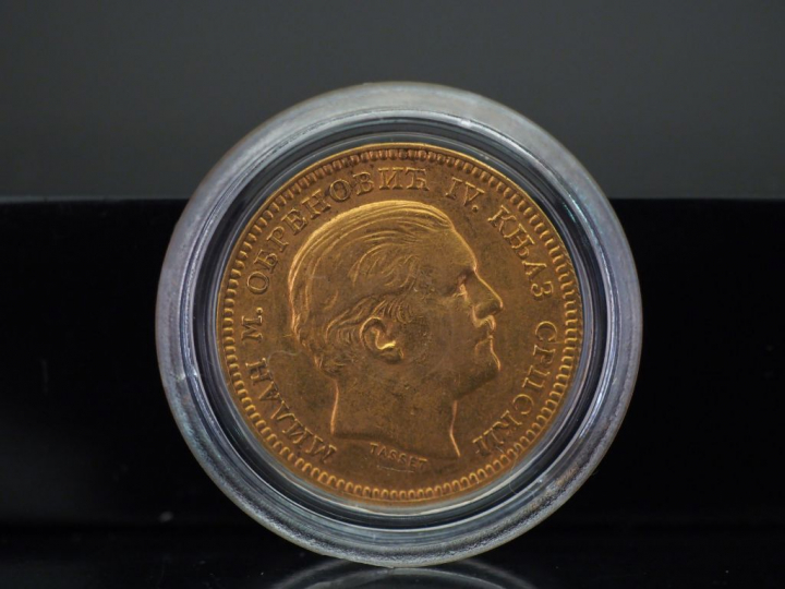 Pièce 20 Dinars or, Milan Ier de Serbie, 1879. FRAIS ACHETEURS 5% TTC.