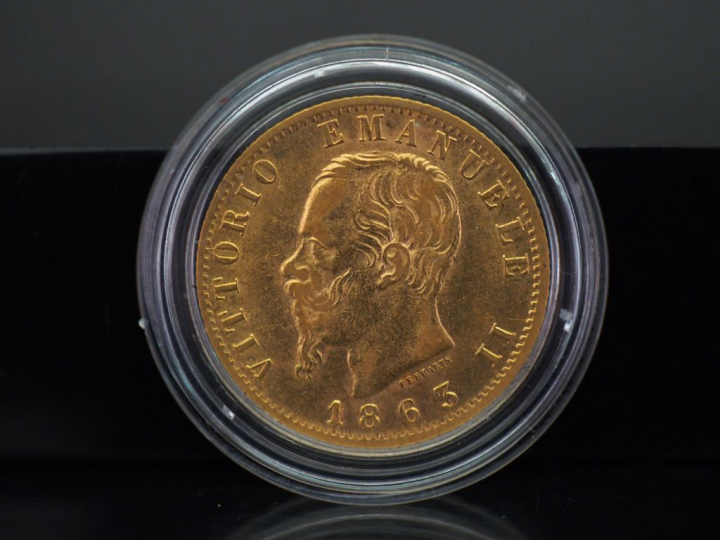Pièce de 20 Lires or, Victor-Emmanuel II, 1863.  FRAIS ACHETEURS 5% TT