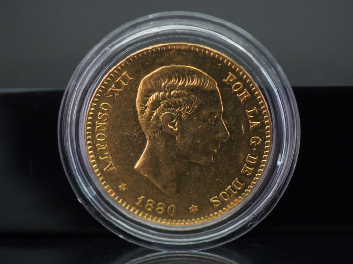 Pièce de 25 Pesetas or, 1880. FRAIS ACHETEURS 5% TTC.   