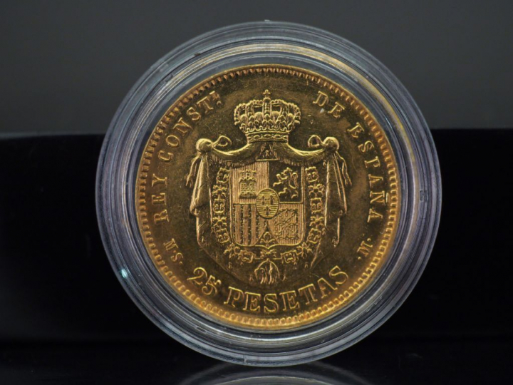 Pièce de 25 Pesetas or, 1880. FRAIS ACHETEURS 5% TTC.   