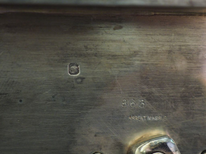 Saleron double de style Louis XVI en argent, poinçon Minerve, à décor 