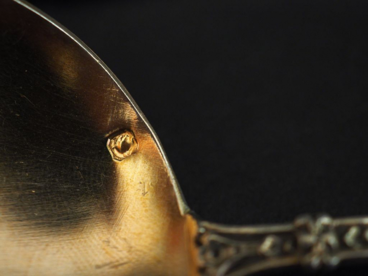 Paire de cuillères à sauce Napoléon III en argent et vermeil, poinçon 