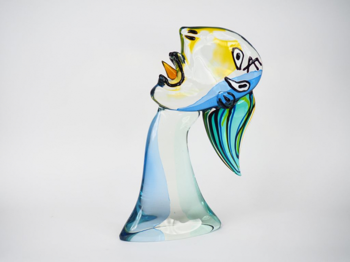 Grande sculpture en verre polychrome de Murano. Signée H. 53 cm