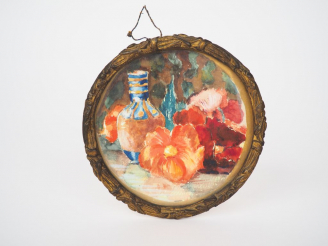 Vente aux enchères Ecole française vers 1900.  "nature morte aux fleurs". Aquarelle en to