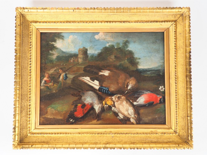 Ecole italienne fin XVIIIème début XIXème. "nature morte au gibier sur