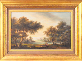 Vente aux enchères Ecole française fin XIXème début XXème. "paysage lacustre animé" Huile