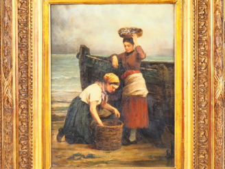 Vente aux enchères Laurent DESCOUSSEAUX. "les marayeuses' Huile sur toile, signée en bas 