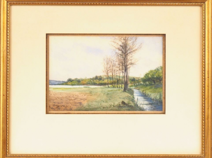 C. OGIER. "paysage à la rivière" Aquarelle, signée en bas à gauche  Di