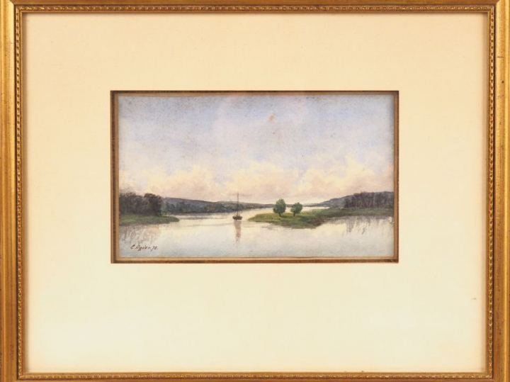 C. OGIER. "paysage lacustre" Aquarelle, signée en bas à gauche et daté