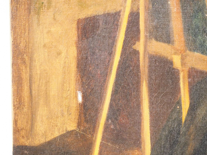 M. VALADE.  "l'artiste au chevalet" Huile sur toile, signée en bas à g