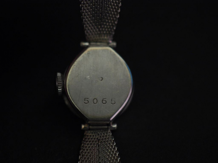 Montre bracelet de de dame, boitier et bracelet en or blanc.  Cadran r