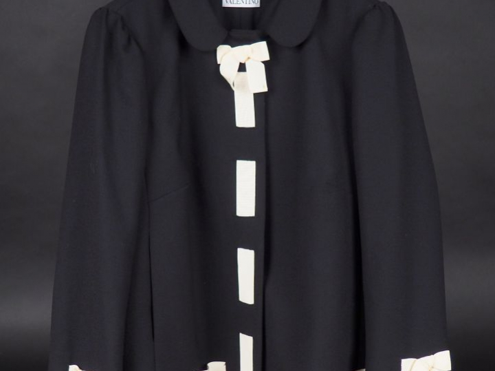 RED VALENTINO Veste noire à col, en polyester, laine et élasthane, à d