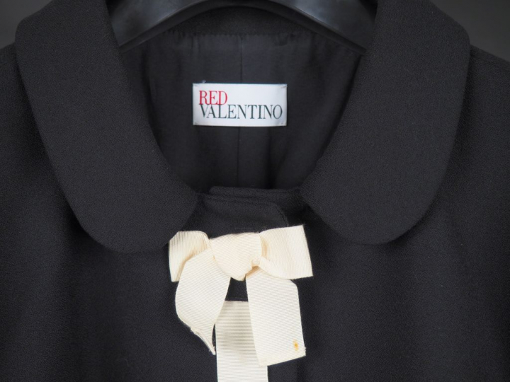 RED VALENTINO Veste noire à col, en polyester, laine et élasthane, à d