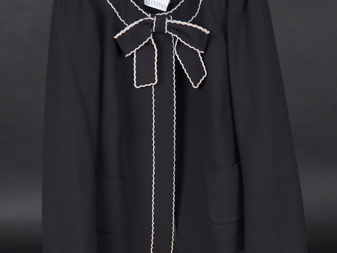 RED VALENTINO Veste noire à col, en polyester, laine et élasthane, à d