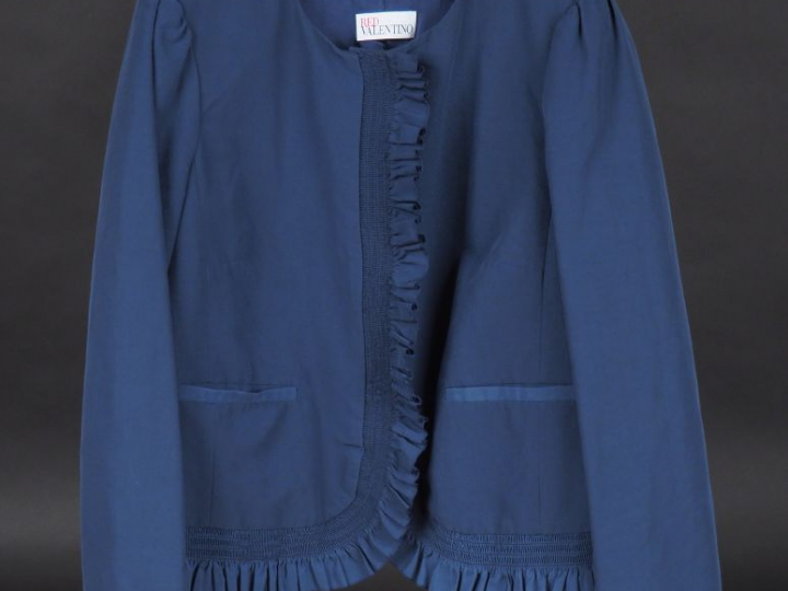 RED VALENTINO Veste bleue à col rond, en coton et nylon. Doublure en v