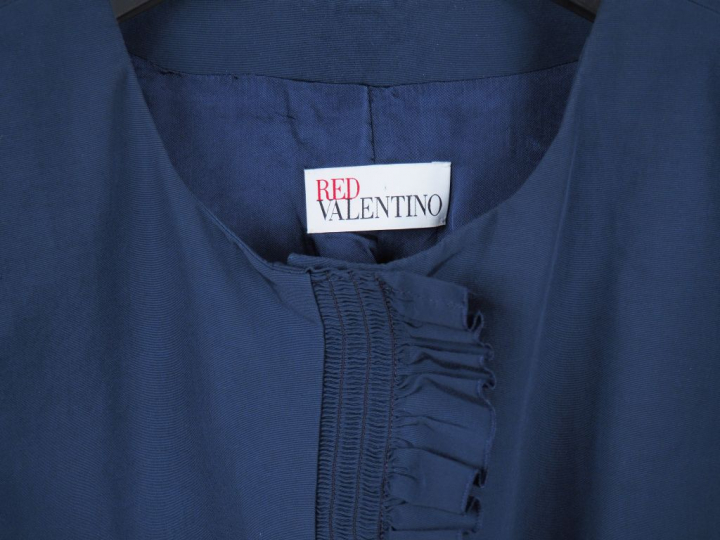 RED VALENTINO Veste bleue à col rond, en coton et nylon. Doublure en v