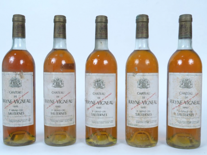 5 BOUTEILLES CHÂTEAU RAYNE VIGNEAU 1er CC SAUTERNES - 1980 - 3 BG/2LB/