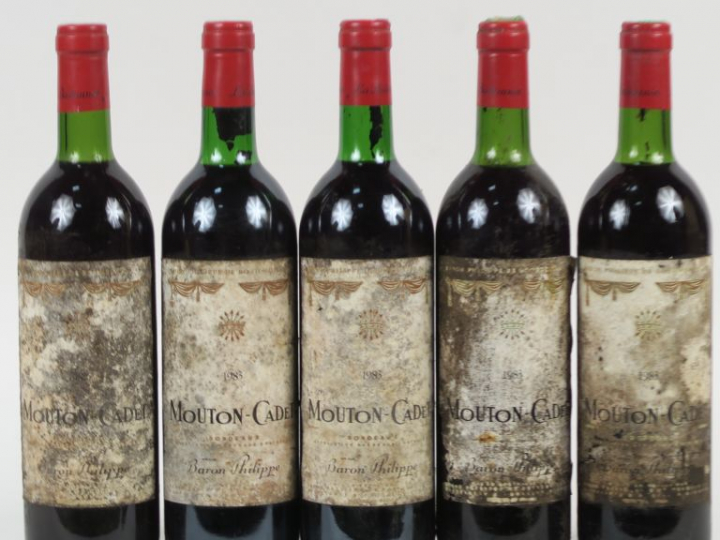 5 BOUTEILLES MOUTON CADET BORDEAUX SUPERIEUR - 1983 - LB/ET