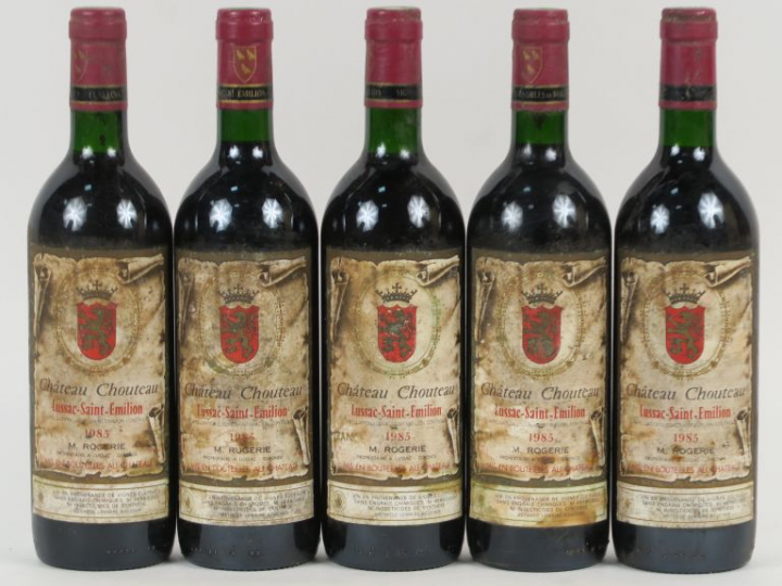 5 BOUTEILLES CHÂTEAU CHOUTEAU LUSSAC ST EMILION - 1985 - BG/70