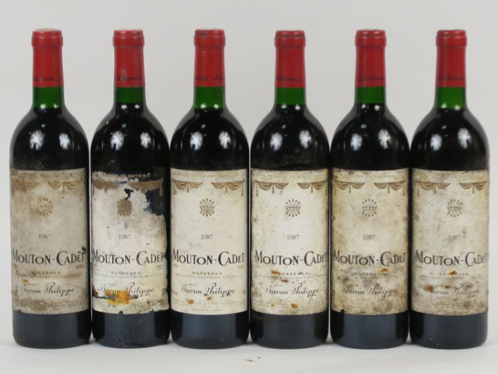 6 BOUTEILLES MOUTON CADET BORDEAUX SUPERIEUR - 1987 - BG/ELA