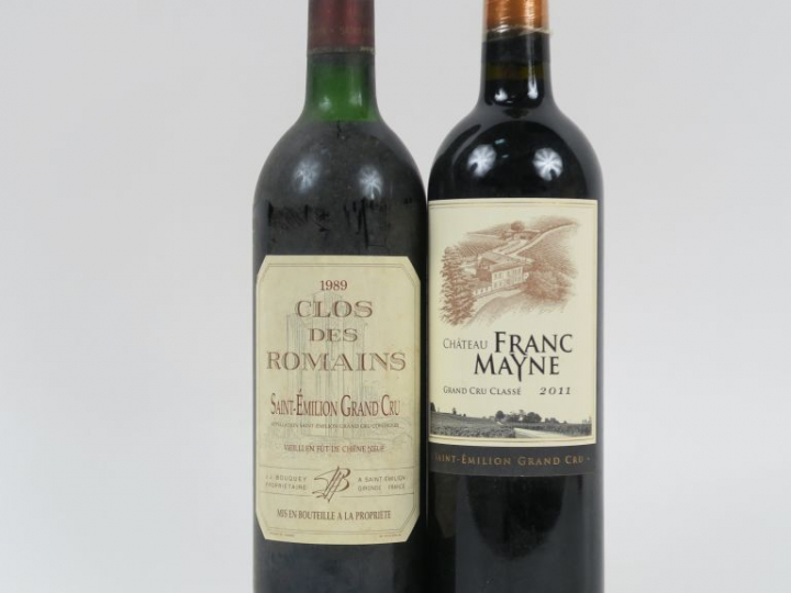 2 BOUTEILLES GCC ST EMILION : 1 CHÂTEAU FRANC MAYNE 2011 - 1 CLOS DES 
