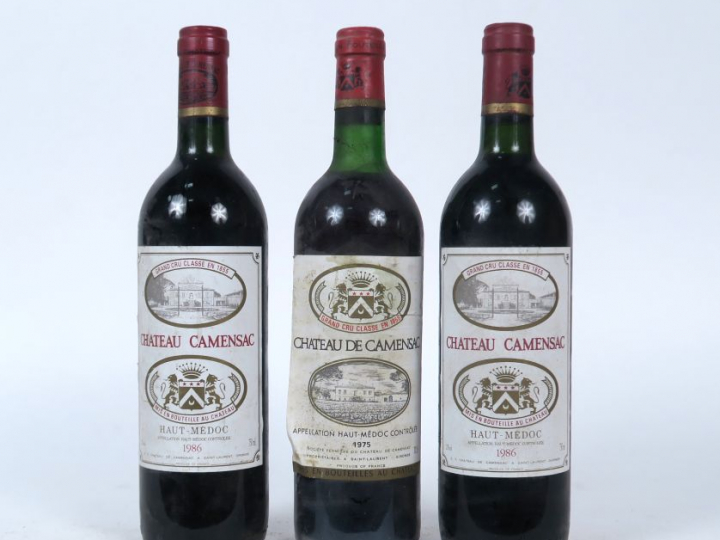 3 BOUTEILLES CHÂTEAU DE CAMENSAC GCC HAUT MEDOC : 1 DE 1975 LB/ELS/ET 