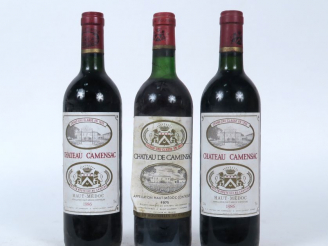 Vente aux enchères 3 BOUTEILLES CHÂTEAU DE CAMENSAC GCC HAUT MEDOC : 1 DE 1975 LB/ELS/ET 