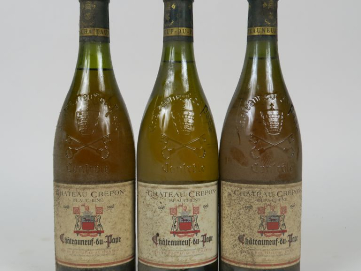 3 BOUTEILLES CHÂTEAUNEUF DU PAPE BLANC CHÂTEAU CREPON BEAUCHENE - 1998