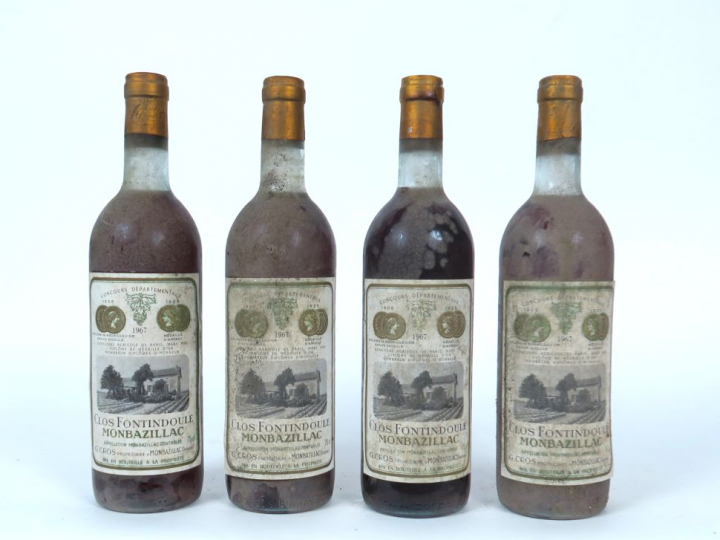 4 BOUTEILLES CLOS FONTINDOULE MONBAZILLAC - 1967 - 4 BG/BS