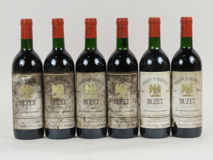 6 BOUTEILLES BUZET BARON D'ARDEUIL - 1985 - BG/EA