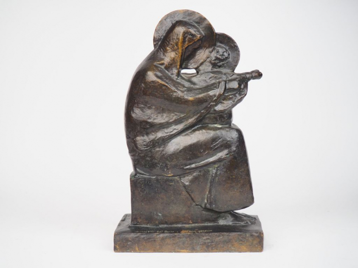 G. GRANYS. "Vierge à l'enfant" Sculpture en bronze à patine brune.  Fo